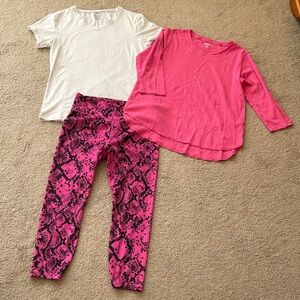 Activewear Lot Women’s L Athleisure Two Tops & Leggings Barbiecore Bundle Pink